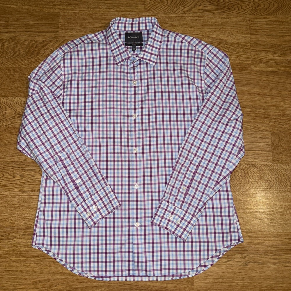 Bonobos Shirt Men's Large Short Slim Fit Multicolor Plaid‎ Performance Stretch